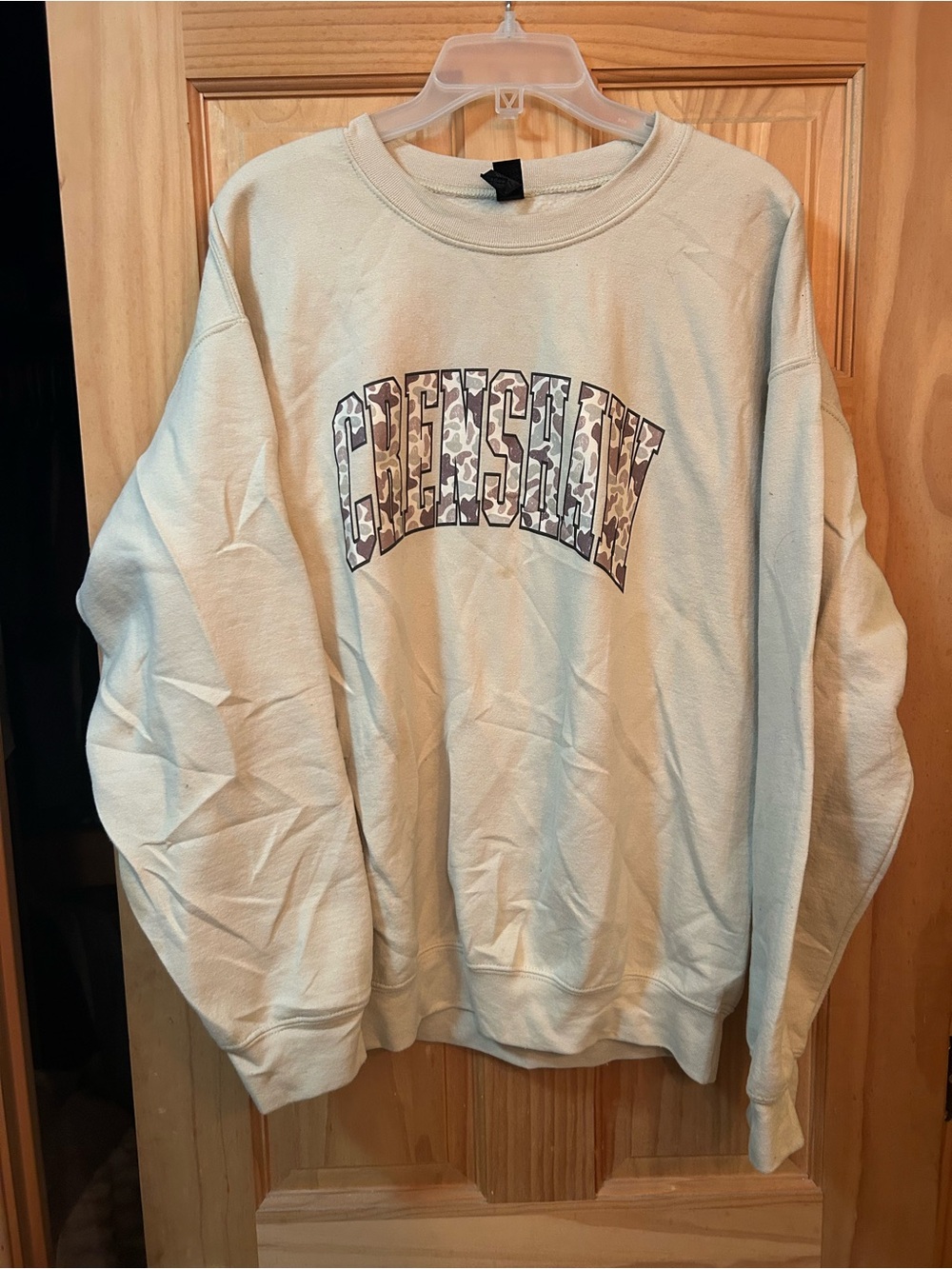 Crenshaw Cream Crewneck Sweater with Camouflage Logo-few flaws